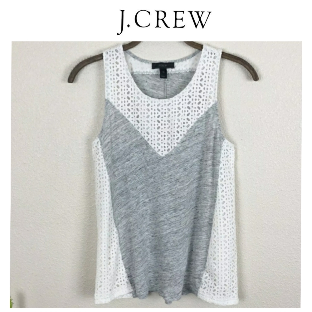 J. CREW Eyelet Heather Gray Linen Top